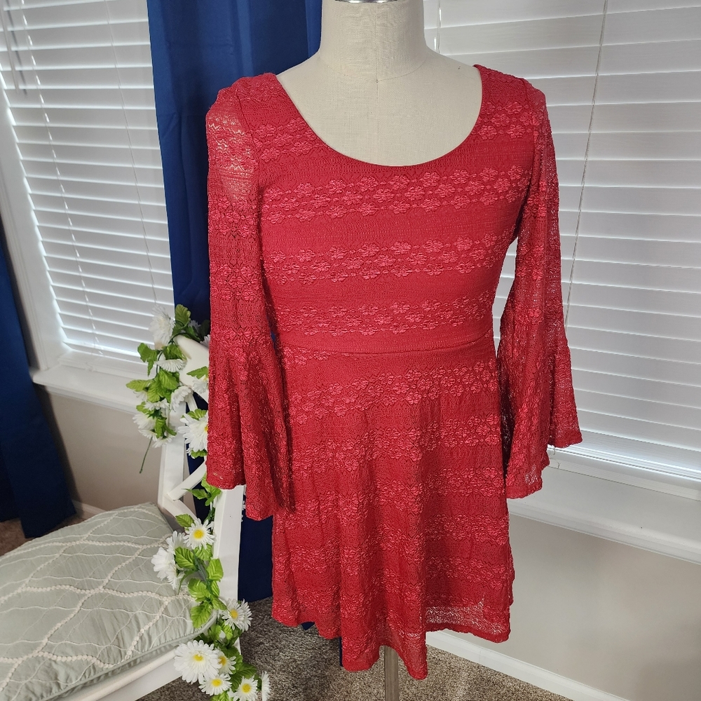 Love Reign Red Dress Lace With Bell Sleeve Sz. Medium